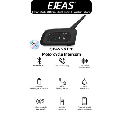 Ejeas V6 Pro蓝牙摩托车头盔对讲耳机，蓝牙5.1，850mAh，CVC降噪1件套